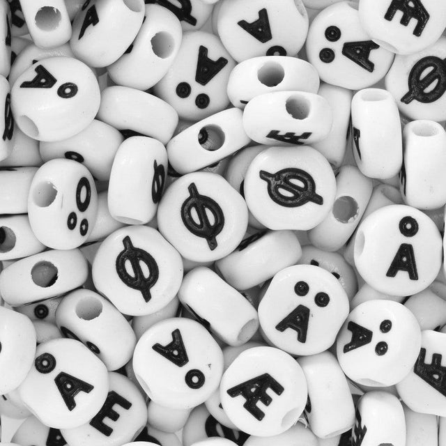 Bokstavperler 100stk, svart på hvit - ÆØÅÄÖ - HobbyHimmelen
