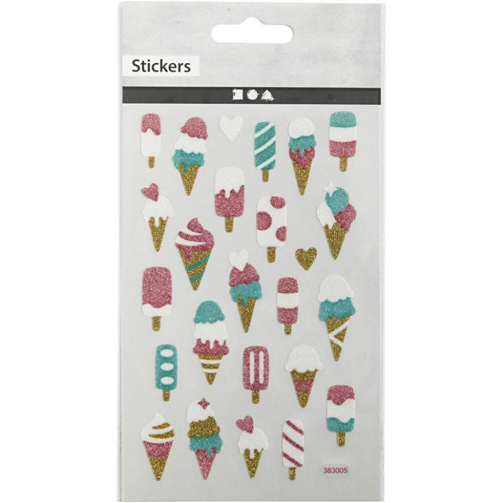 Klistremerker med Glitter - Iskrem