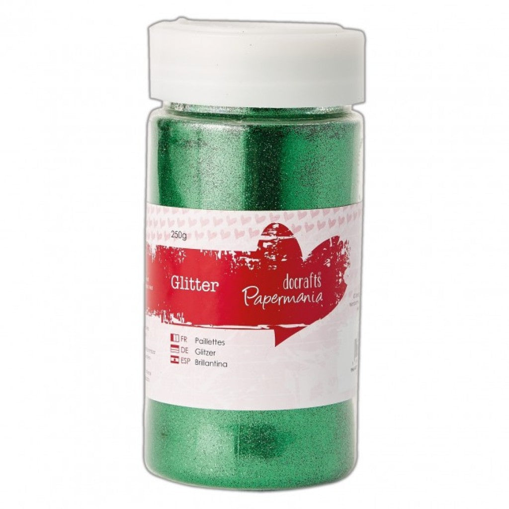 Papermania Large Glitter Pot - Green (250g)