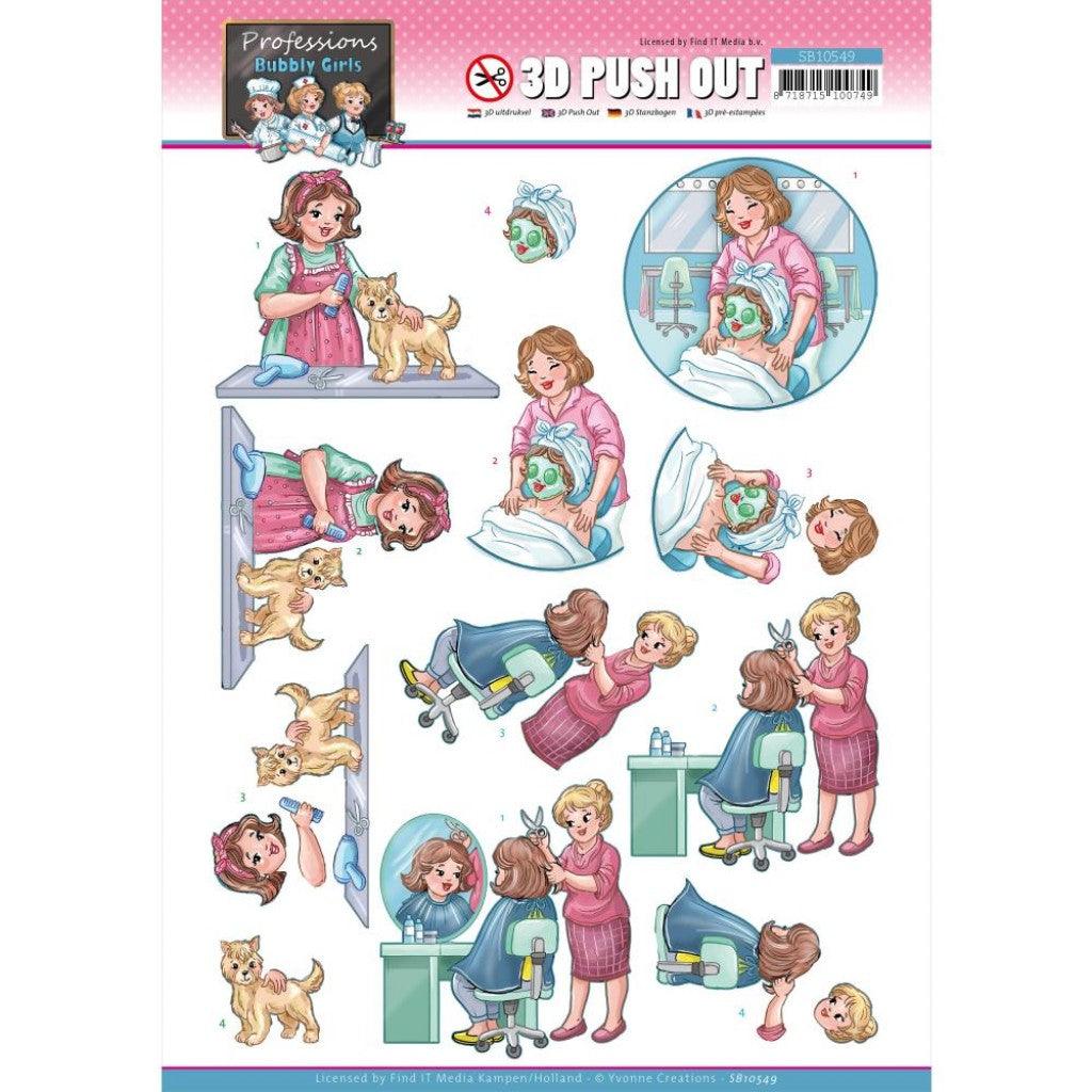 3D-kort - Find It Trading Yvonne Creations Punchout Sheet - Beautician, Bubbly Girls Professions - HobbyHimmelen