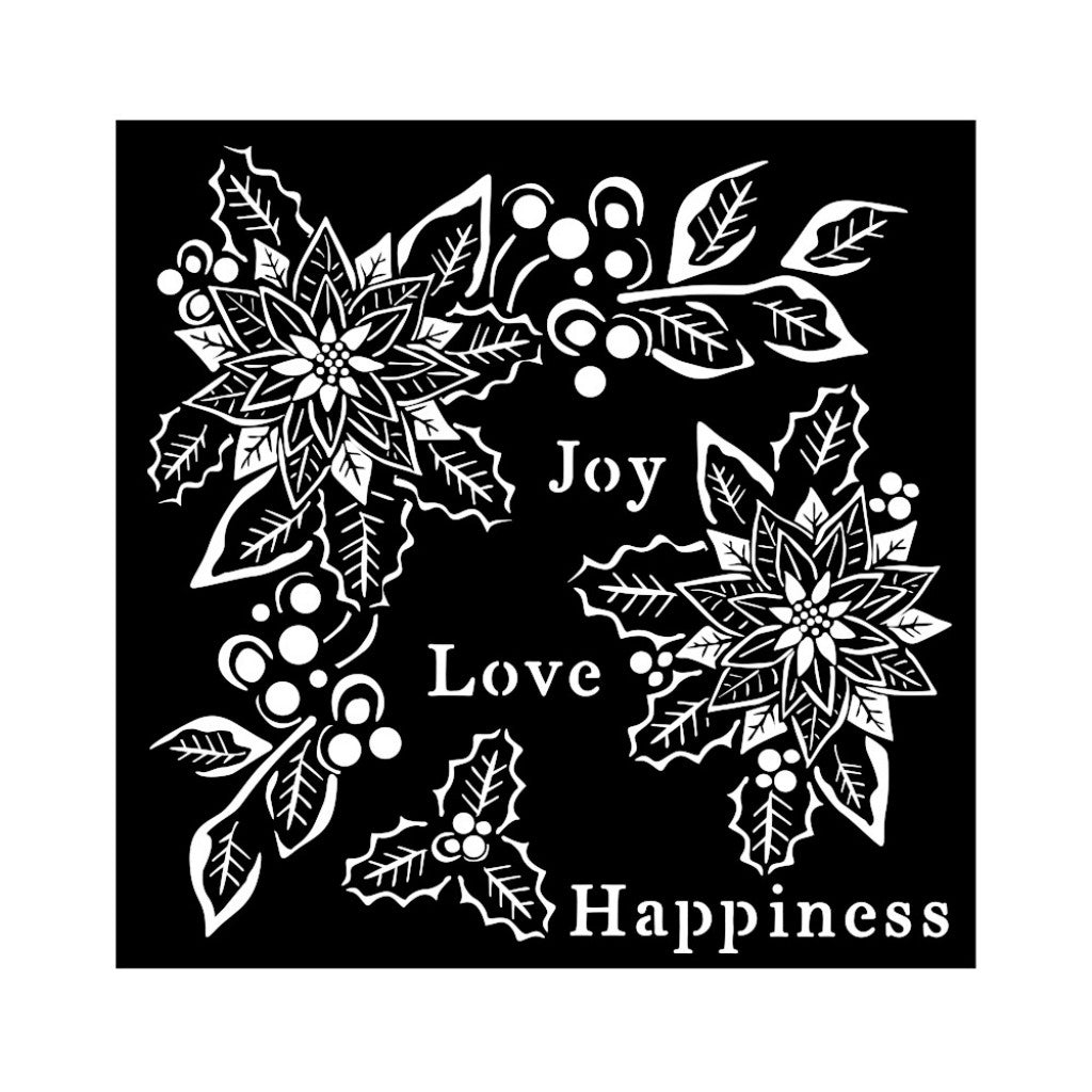 Stamperia Stencil / Sjablong 18x18cm - Christmas Joy, Love, Happiness