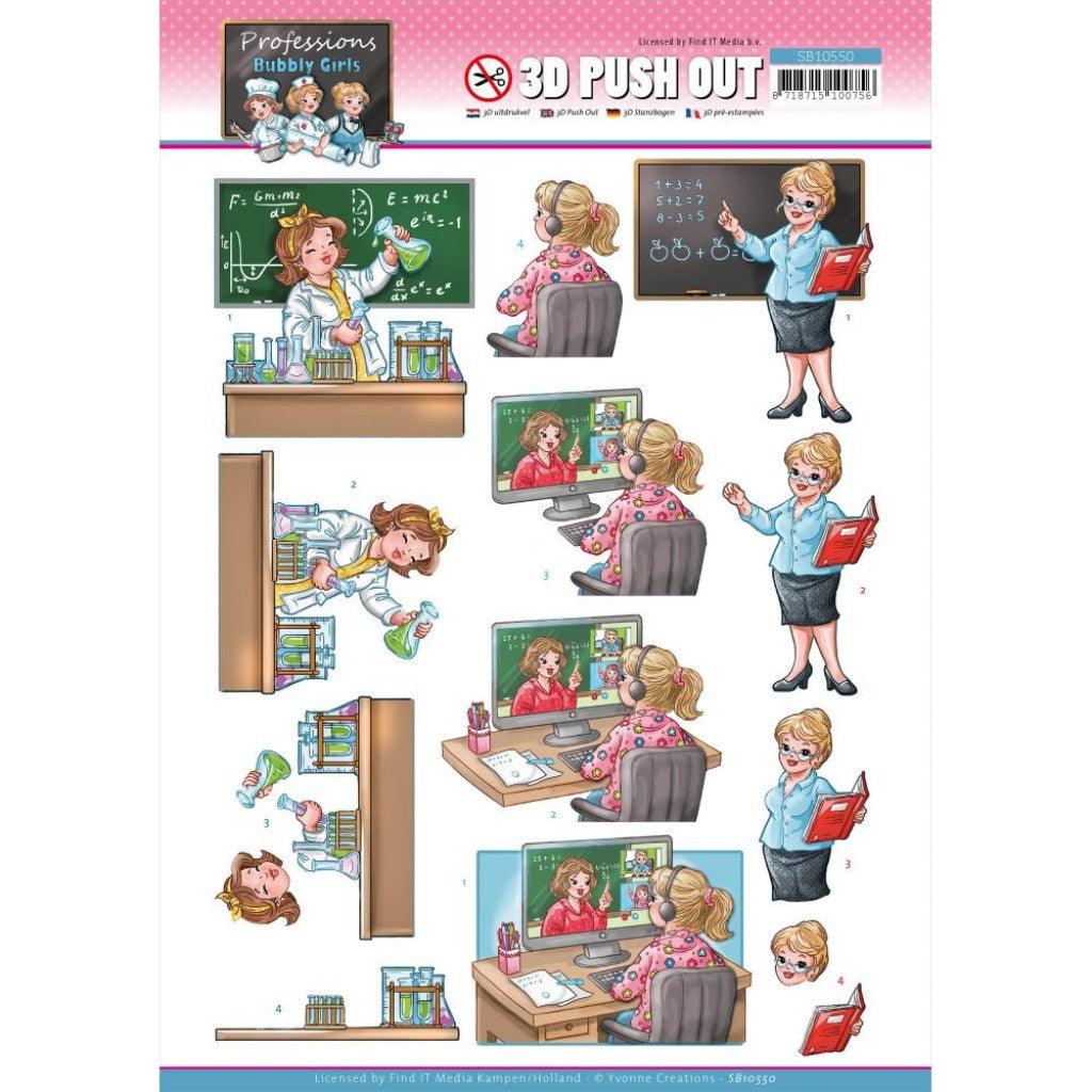 3D-kort - Find It Trading Yvonne Creations Punchout Sheet - Teacher, Bubbly Girls Professions - HobbyHimmelen