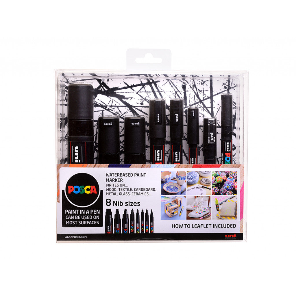 Uni POSCA 8 Nib Size - All Black - Sett 8stk