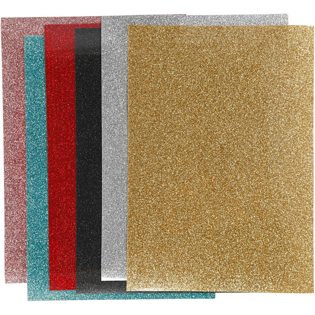 Iron-on Folie - Glitter Assortement, 6 Ark