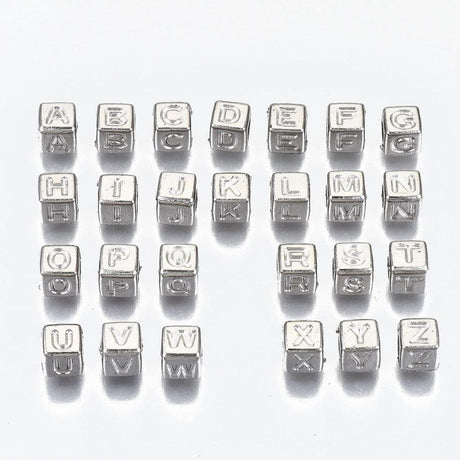 Alfabetperler Kube 6x6mm - Sølv - HobbyHimmelen