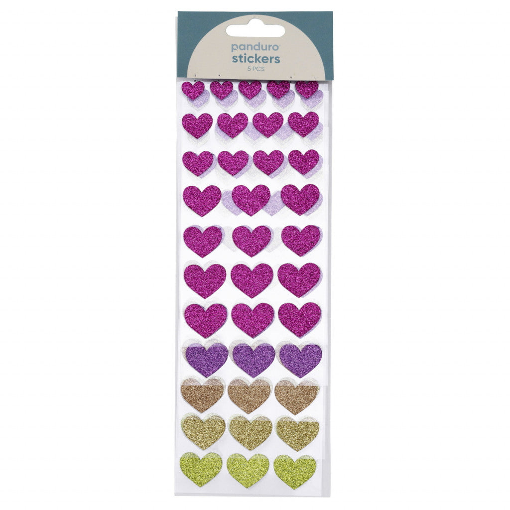 Glitterstickers 5 ark - Hjerter Pastel