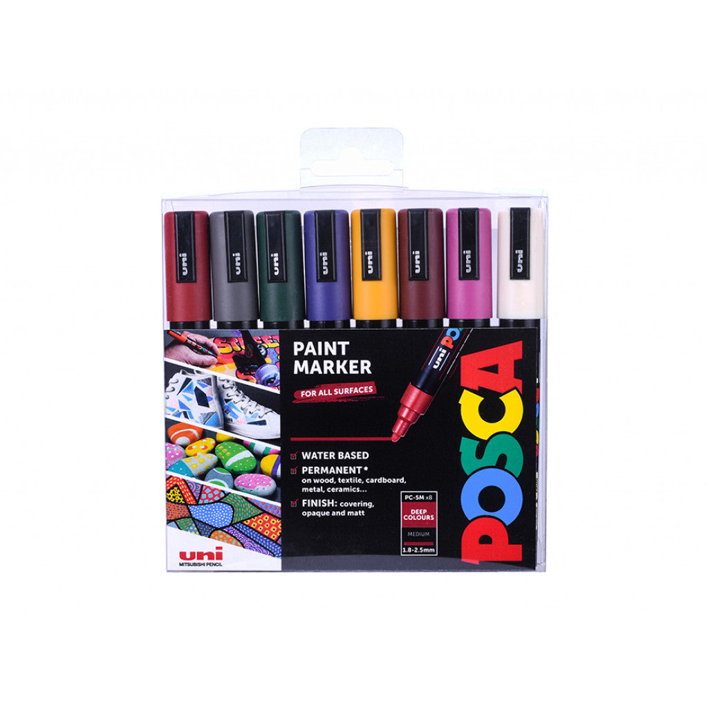 Uni POSCA PC-5M, Medium 1,8-2,5mm - Sett Deep Colours 8stk