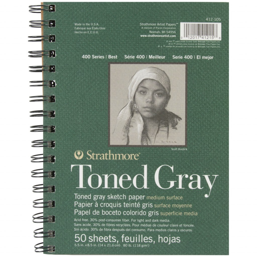 Strathmore 400 - Toned Gray Sketch Spiral Paper Pad - 5.5"X8.5" (14x21,6cm) - 50ark