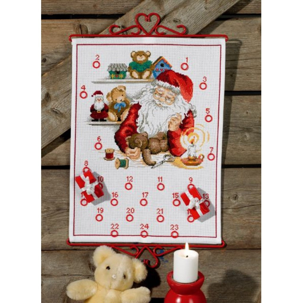 Julemandens værksted, adventskalender korssting - 32*43cm
